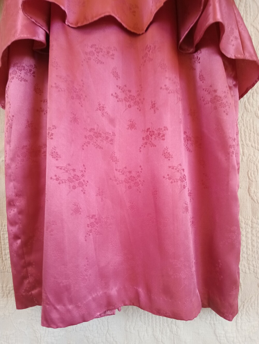 Vintage Pink Peplum Long-Sleeve Midi Dress Satin Floral 80s Barbie Girl OOAK 10 - Picture 7 of 16